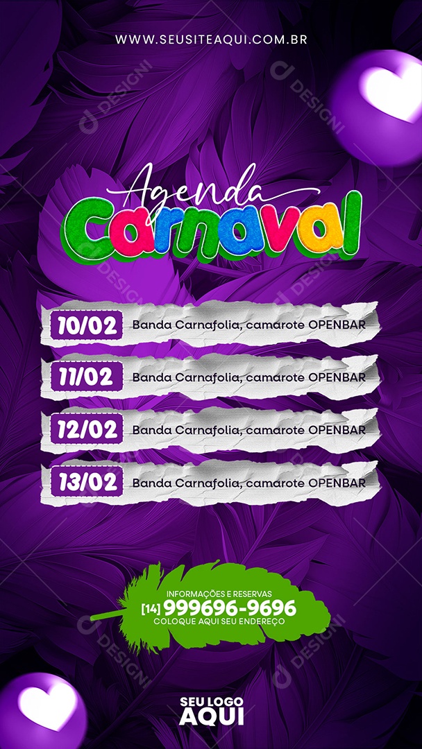 Story Agenda de Carnaval Bana Carnafolia Camarote Openbar Social Media PSD Editável