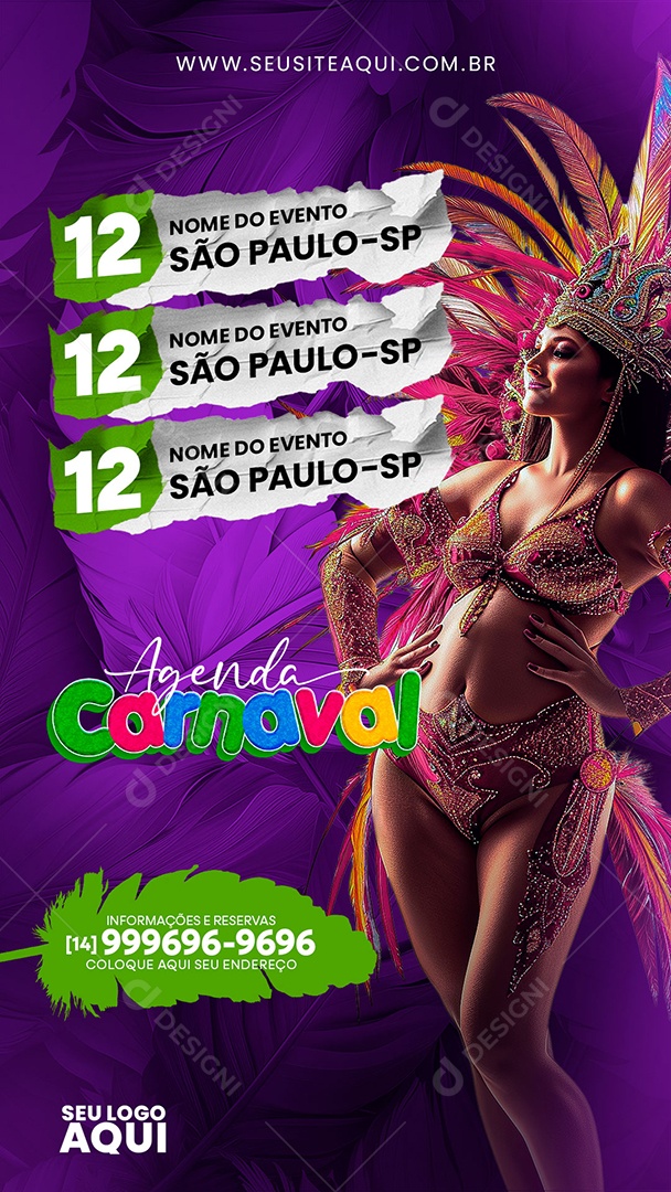 Story Agenda de Carnaval 12 de Fevereiro São Paulo Social Media PSD Editável