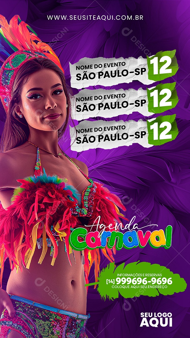 Story Agenda de Carnaval 12 de Fevereiro Social Media PSD Editável