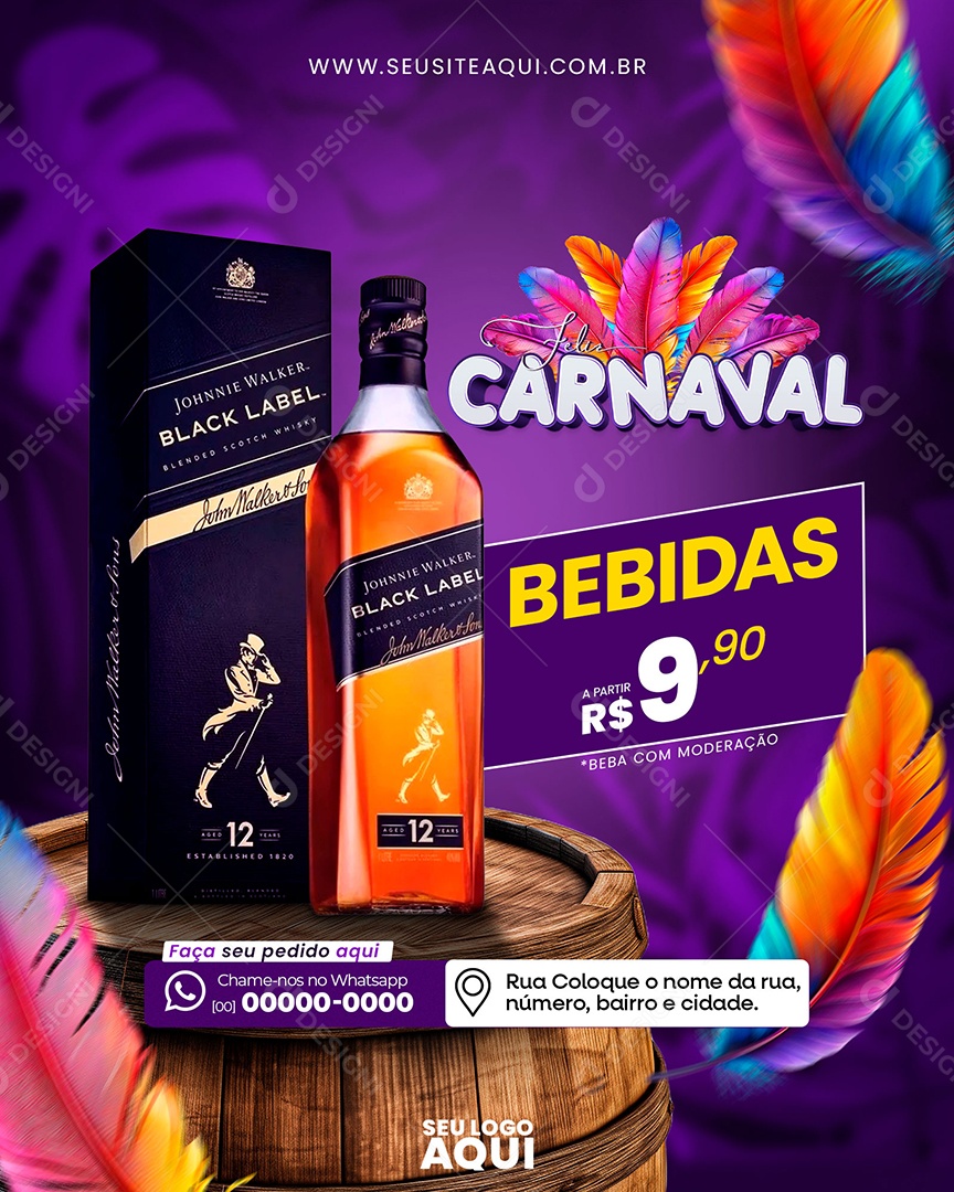 Feliz Carnaval Bebidas Beba com Moderação Social Media PSD Editável
