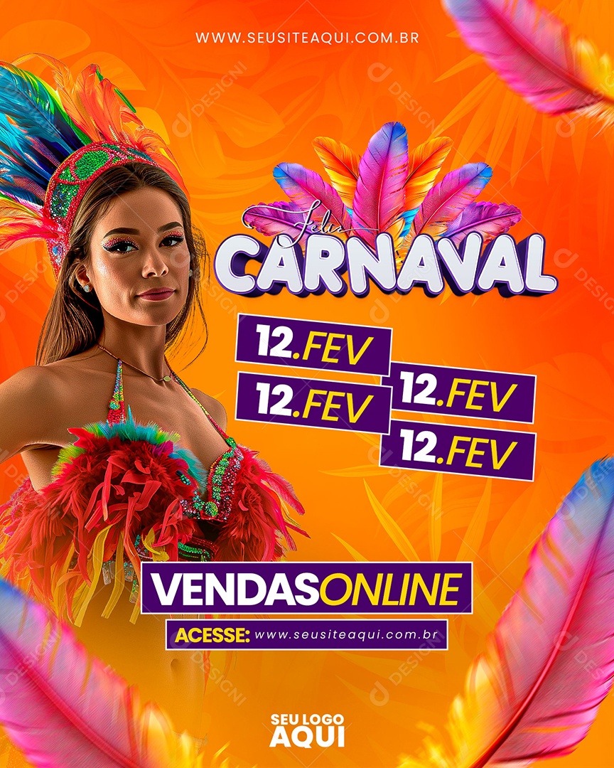 Feliz Carnaval Vendas Online  Acesse o Site Social Media PSD Editável