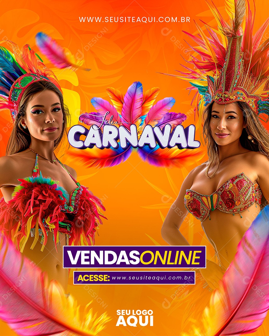 Feliz Carnaval 12 de Fevereiro Vendas Online  Acesse o Site Social Media PSD Editável