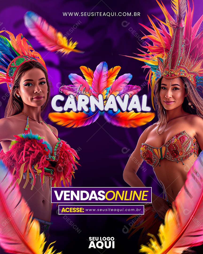 Feliz Carnaval 12 de Fevereiro Vendas Online  Acesse o Site Social Media PSD Editável