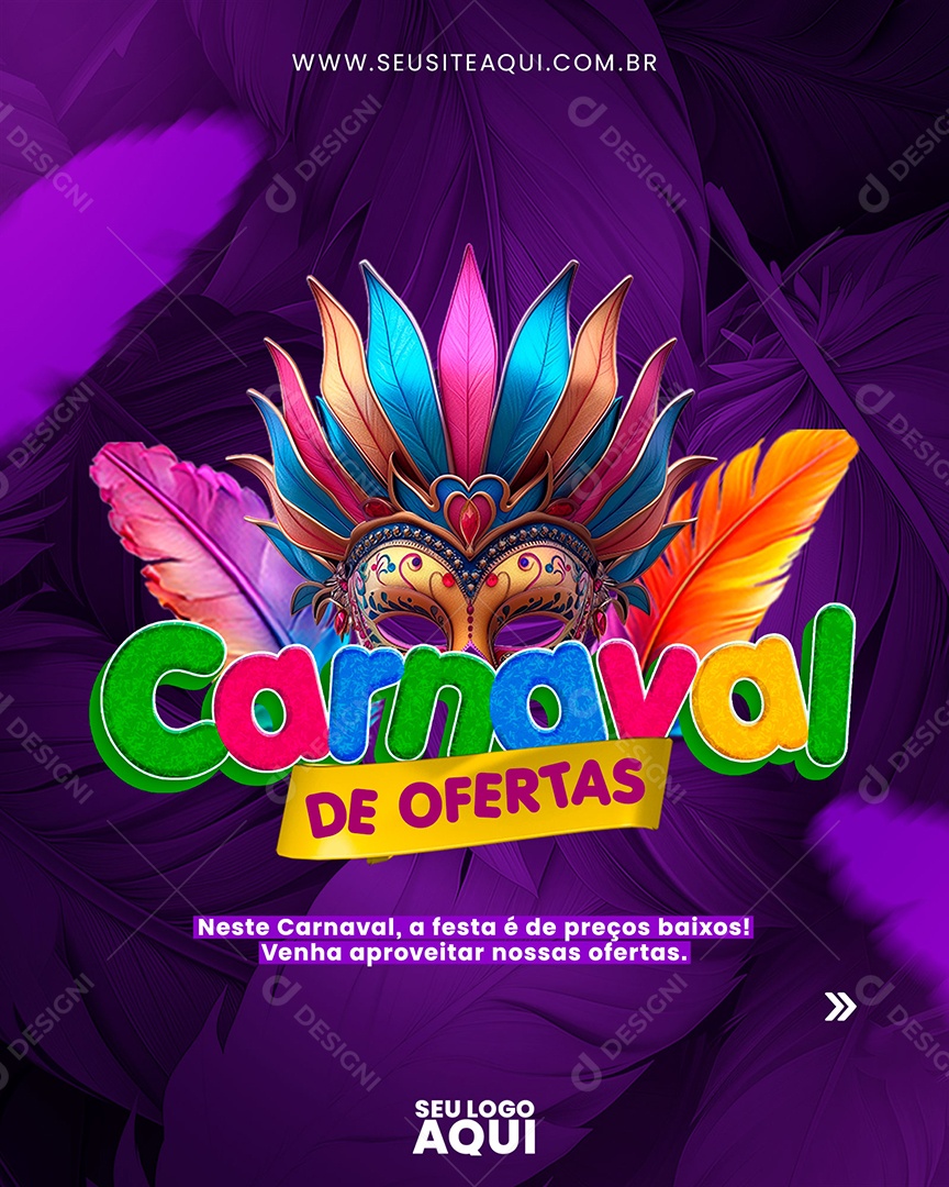 Carnaval de Ofertas a Festa é de Preços Baixos Social Media PSD Editável