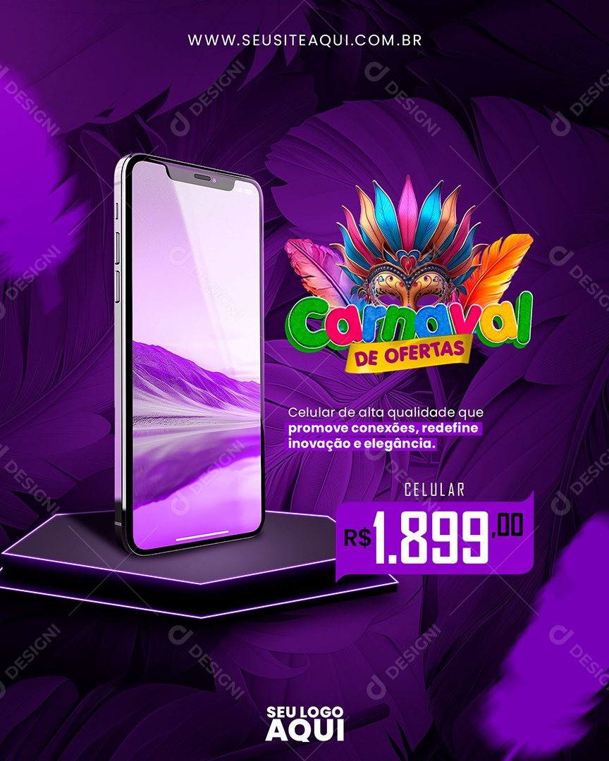 Feliz Carnaval Ofertas Celular 1.899,00 Social Media PSD Editável