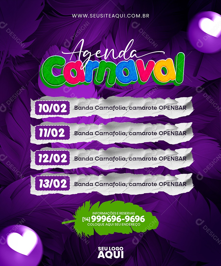 Agenda Carnaval Banda Carnafolia Camarote Openbar Social Media PSD Editável