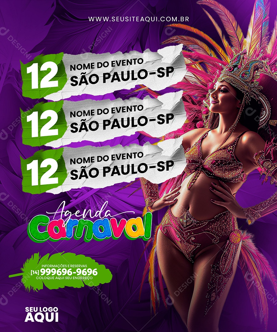 Agenda de Carnaval 12 de Fevereiro Social Media PSD Editável