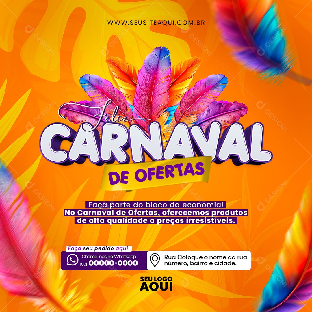 Feed Feliz Carnaval de Ofertas Faça Parte do Bloco da Economia Social Media PSD Editável