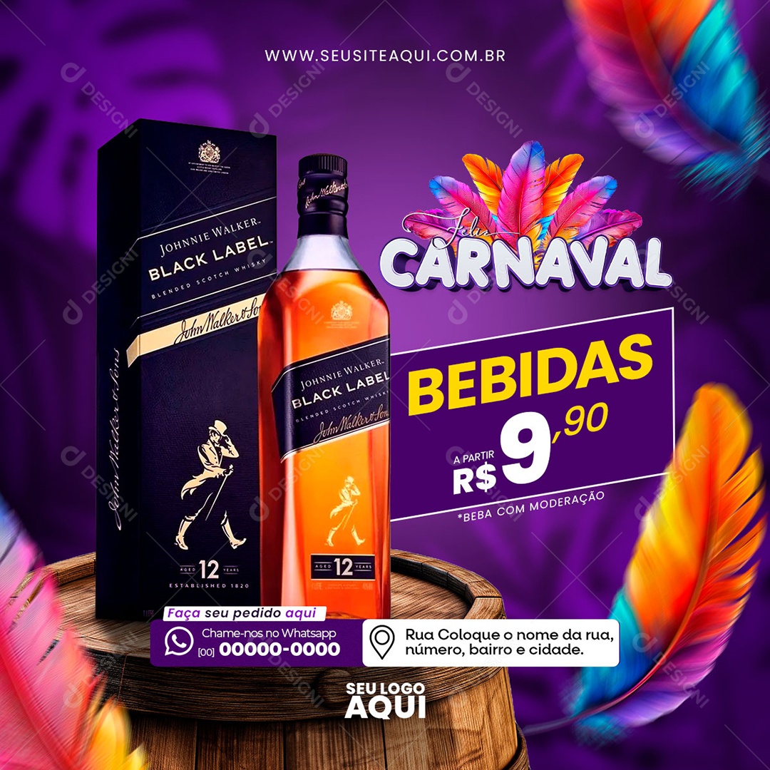 Feed Feliz Carnaval Bebidas Beba com Moderação Social Media PSD Editável