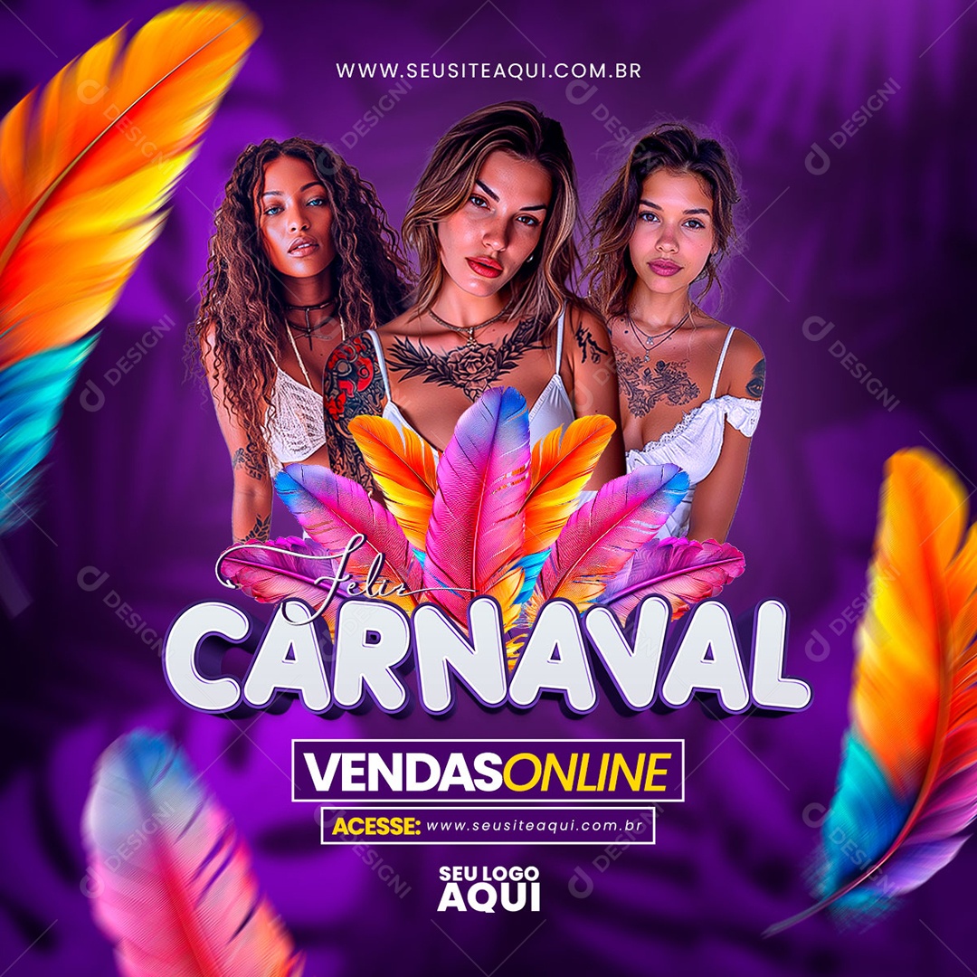 Feed Feliz Carnaval Vendas Online Acesse o Site Social Media PSD Editável