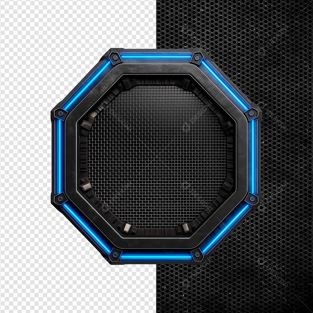 Elemento 3D Painel de Ferro com Iluminação de Led azul para Composição PSD