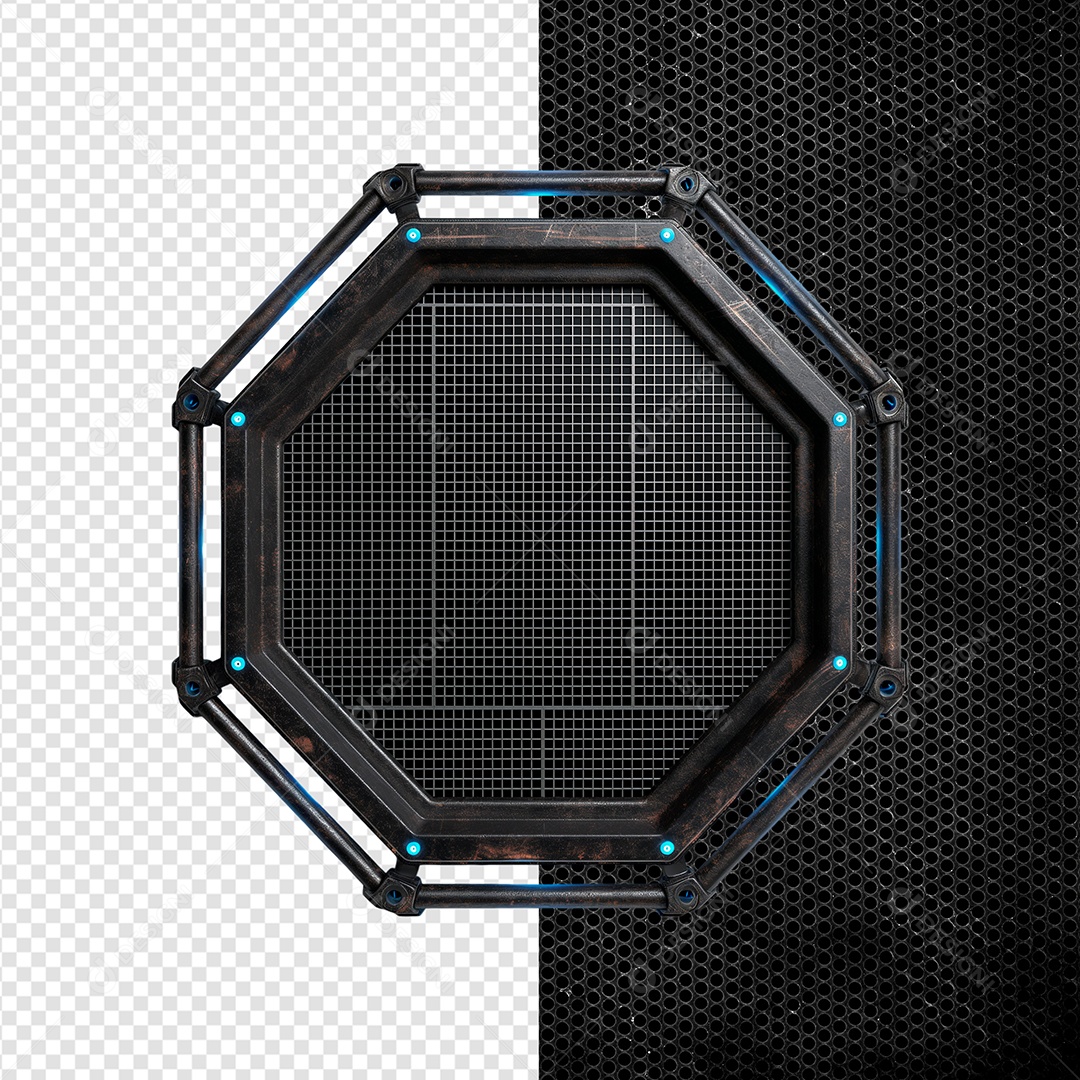 Elemento 3D Painel de Ferro com Iluminação de Led azul para Composição PSD