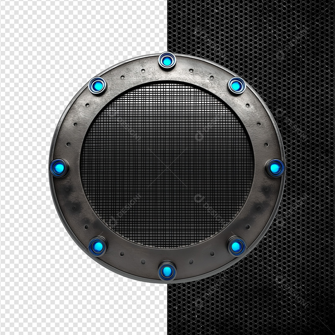 Elemento 3D Painel de Ferro com Iluminação de Led azul para Composição PSD