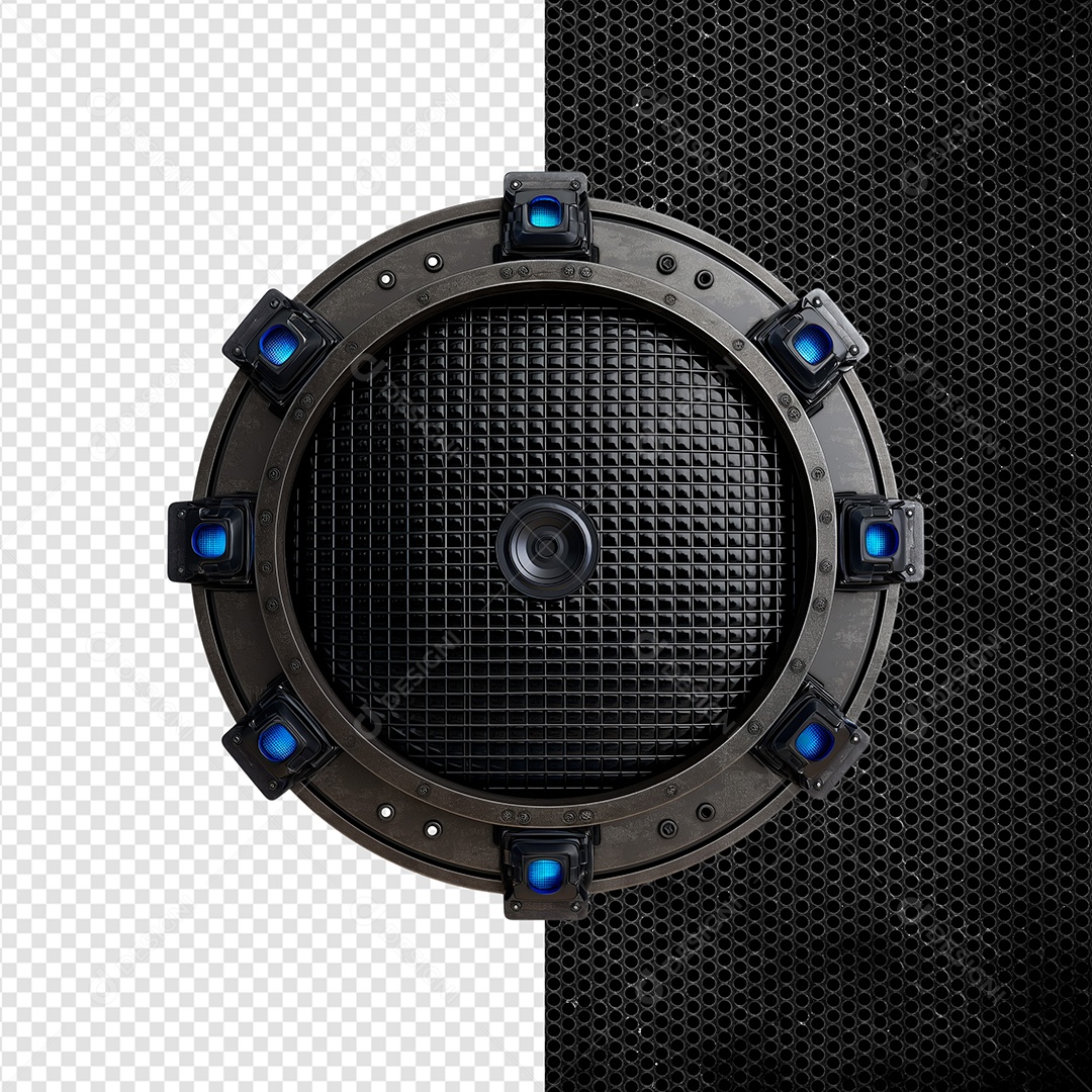 Elemento 3D Painel de Ferro com Iluminação de Led azul para Composição PSD