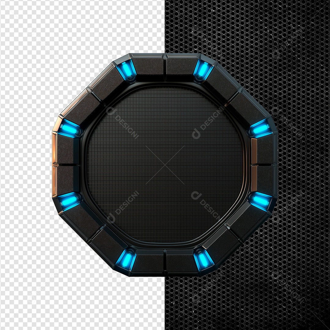 Painel de Ferro com Iluminação de Led azul Elemento 3D para Composição PSD