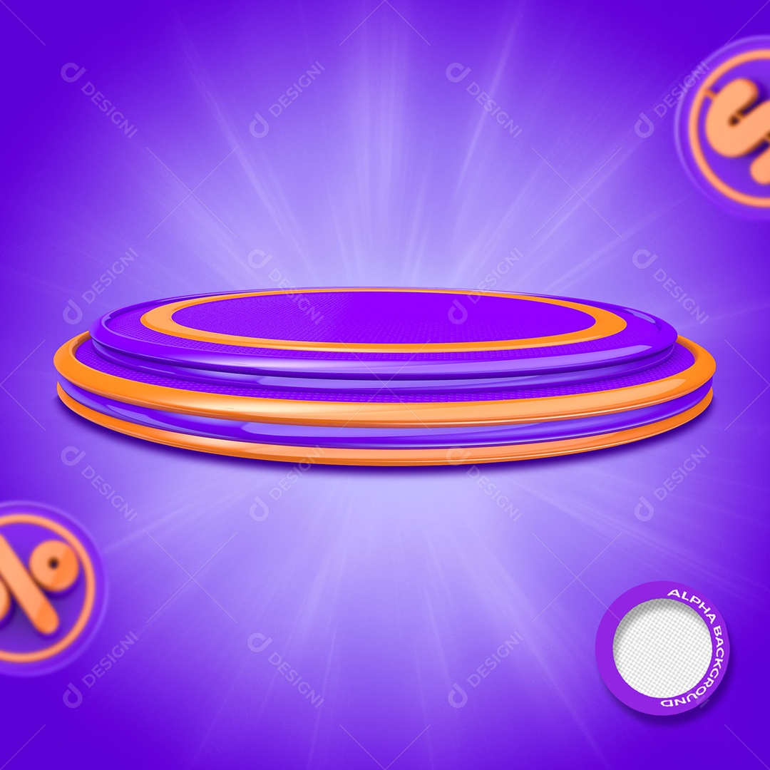 Pódio Elemento 3D de Super Ofertas Roxo e Laranja para Composição PSD