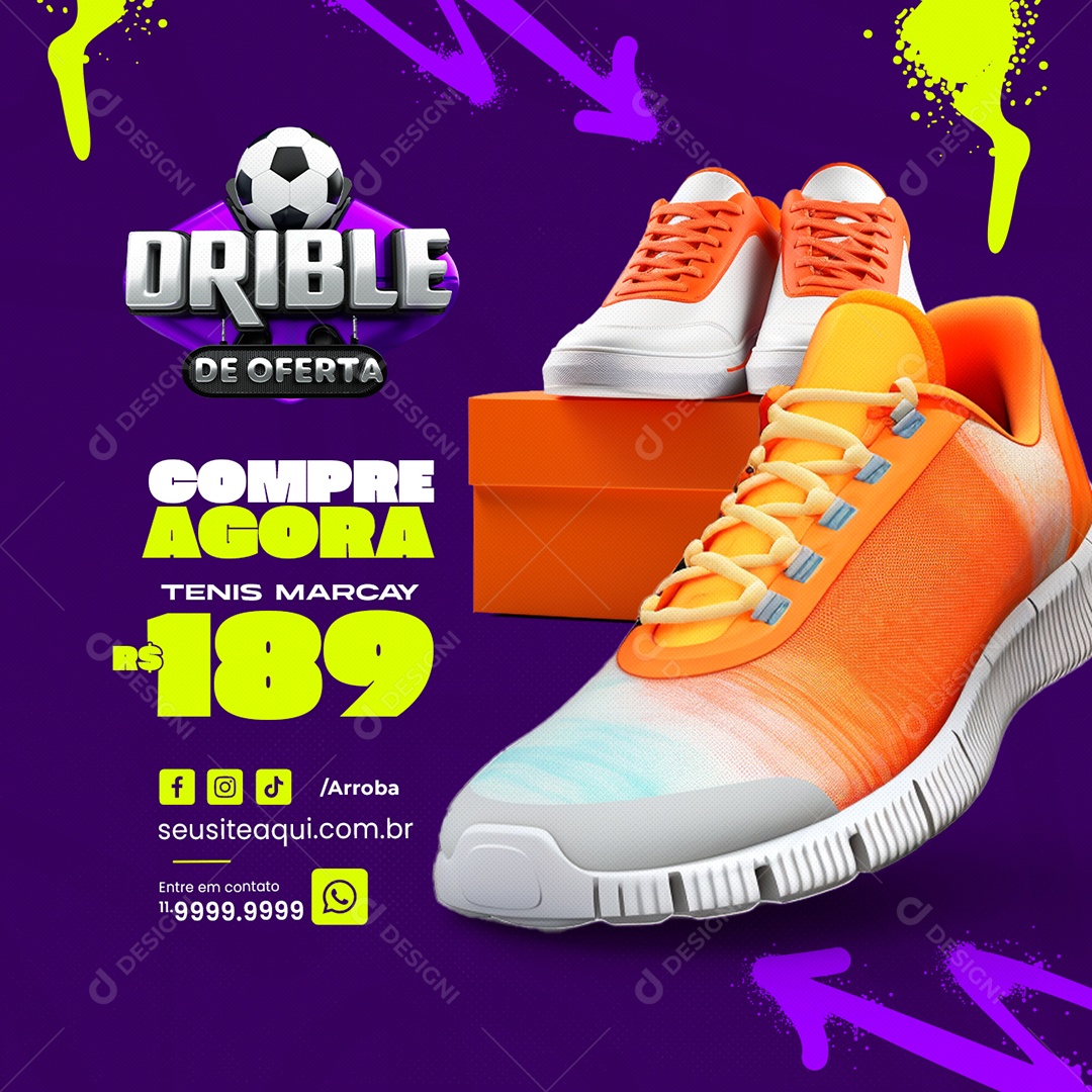 Campanha Publicitária Esportivos Drible de Oferta Tênis Compre Agora Social Media PSD Editável