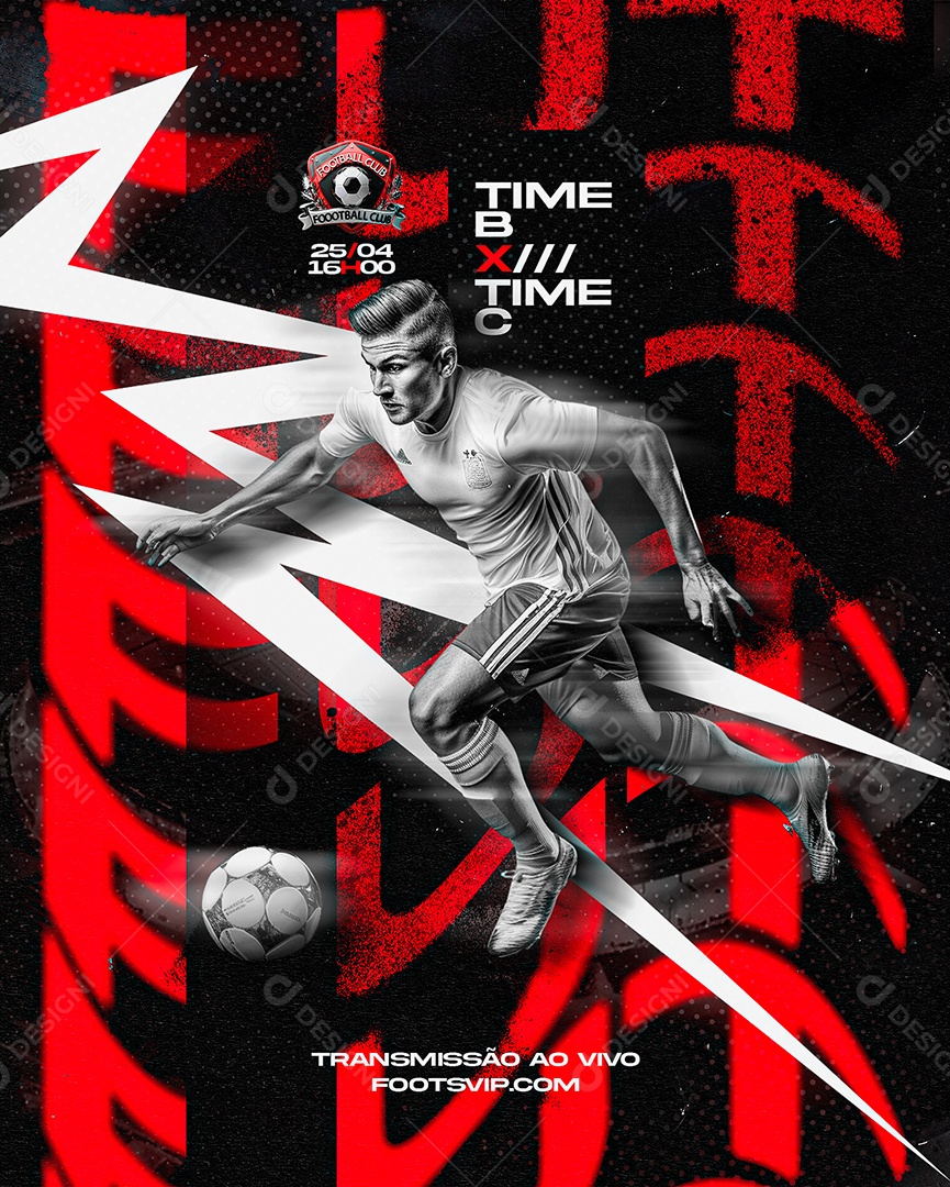 Flyer Campeonato de Futebol Time B x Time C Transmissão ao Vivo Social Media PSD Editável