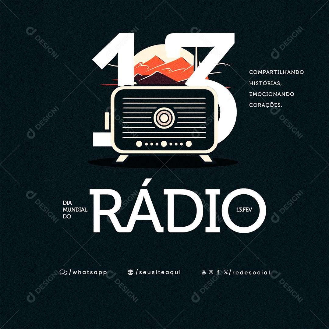 Dia Mundial do Rádio 13 De Fevereiro Compartilhando Histórias Social Media PSD Editável