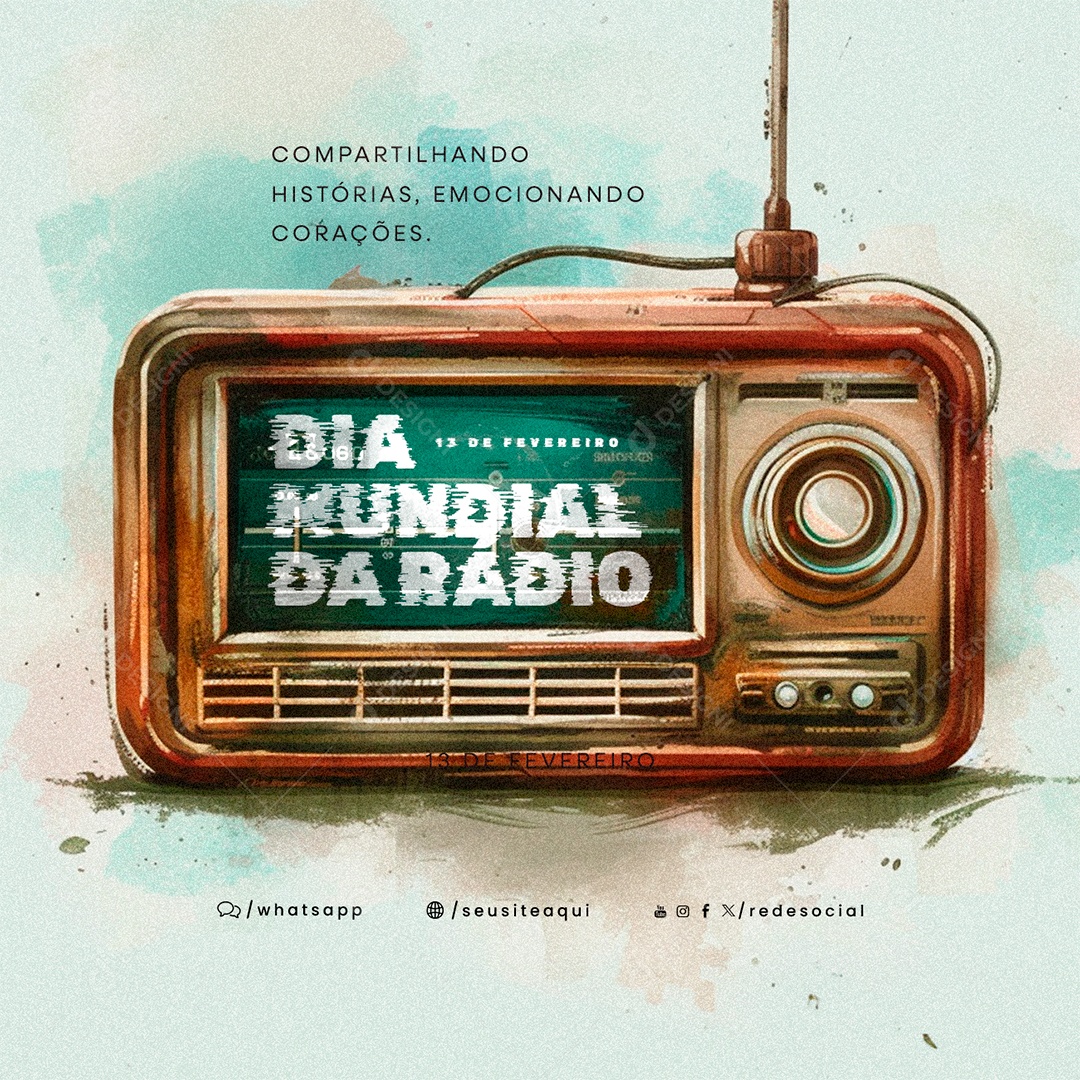 Dia Mundial do Rádio 13 De Fevereiro Compartilhando Histórias Social Media PSD Editável