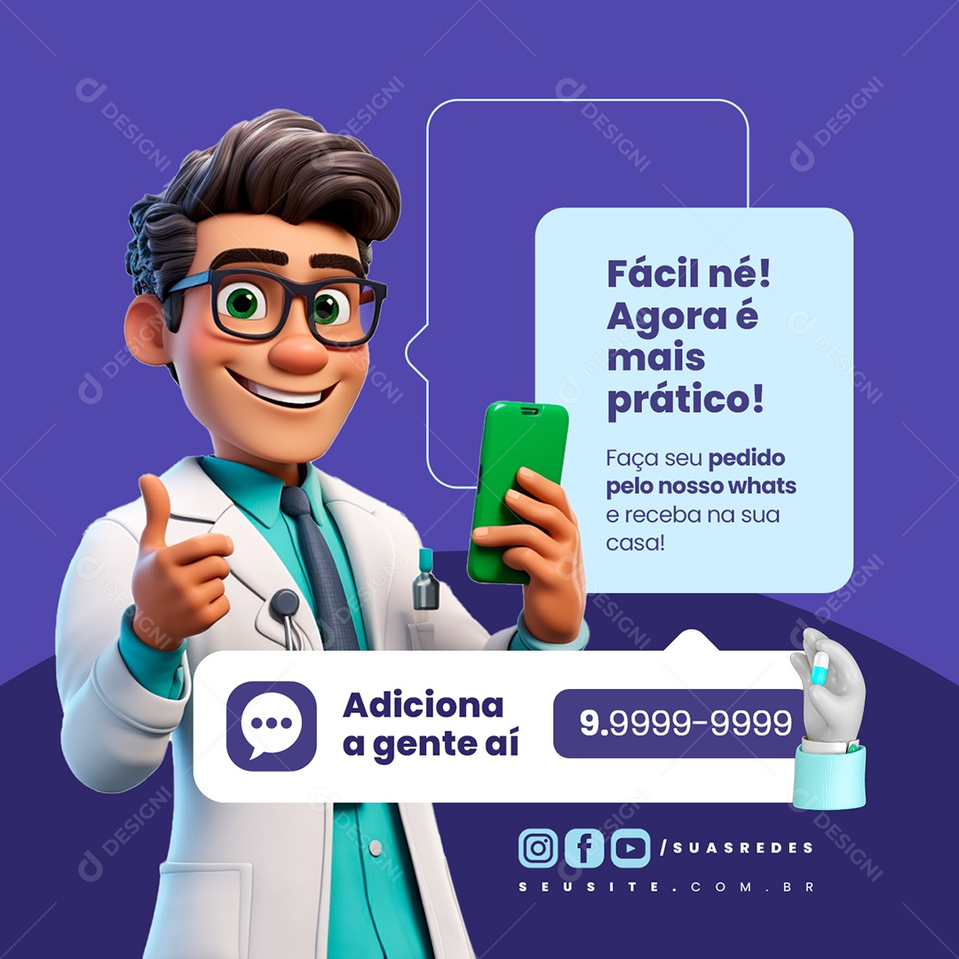 Farmácia Fácil né Agora é mais prático Social Media PSD Editável