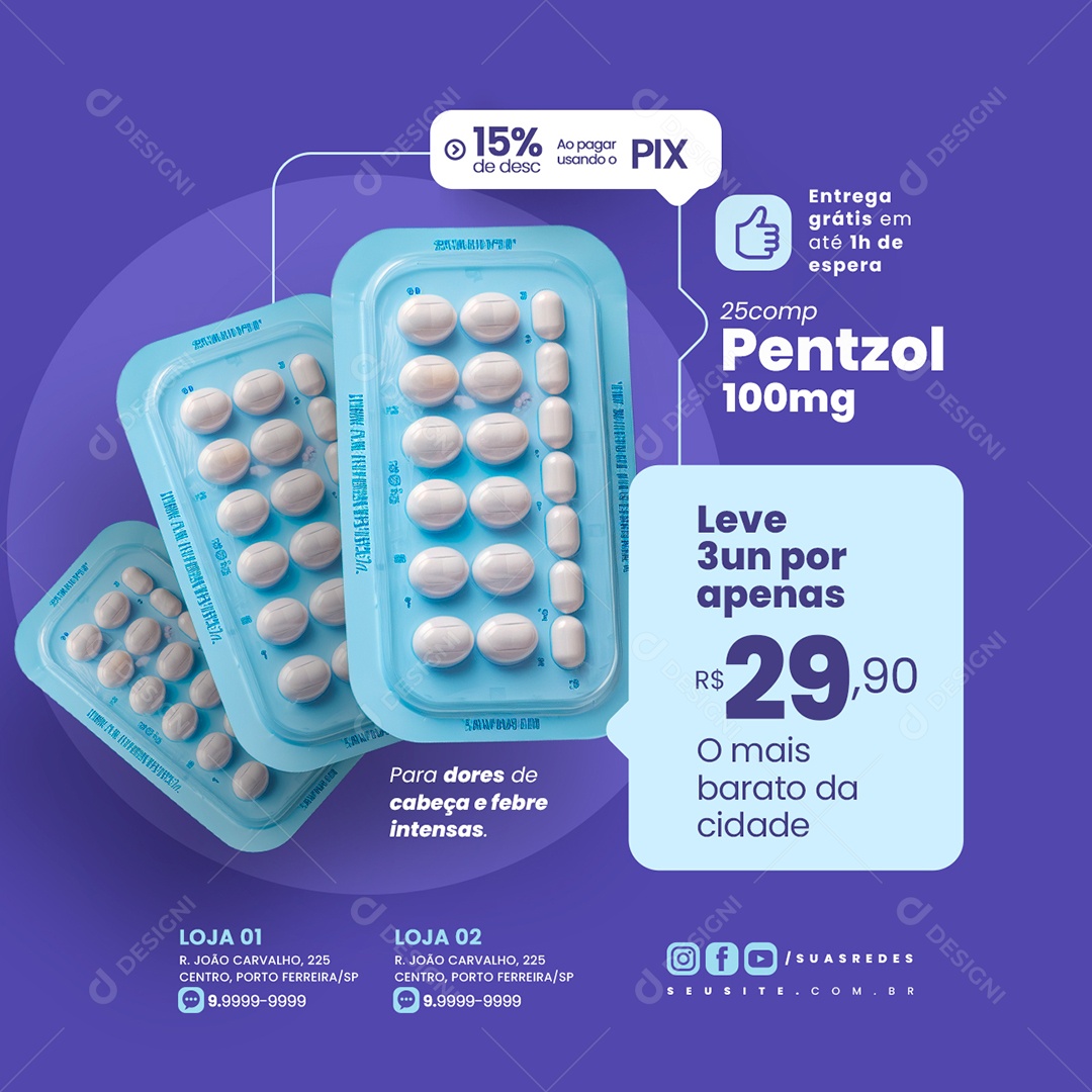 Farmácia Pentzol Leve 3 Social Media PSD Editável