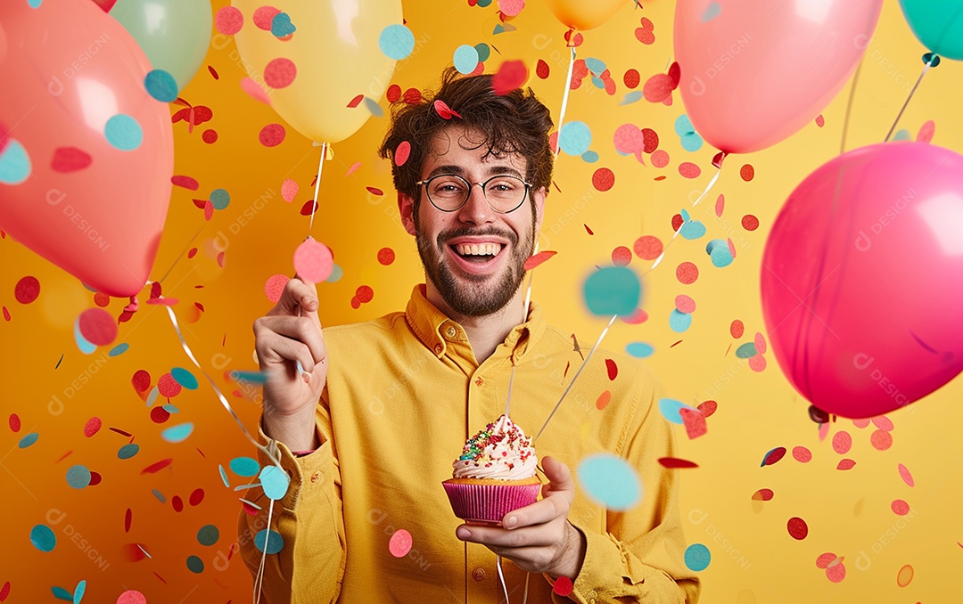 Feliz aniversariante relaxada parecendo alegre sorrindo