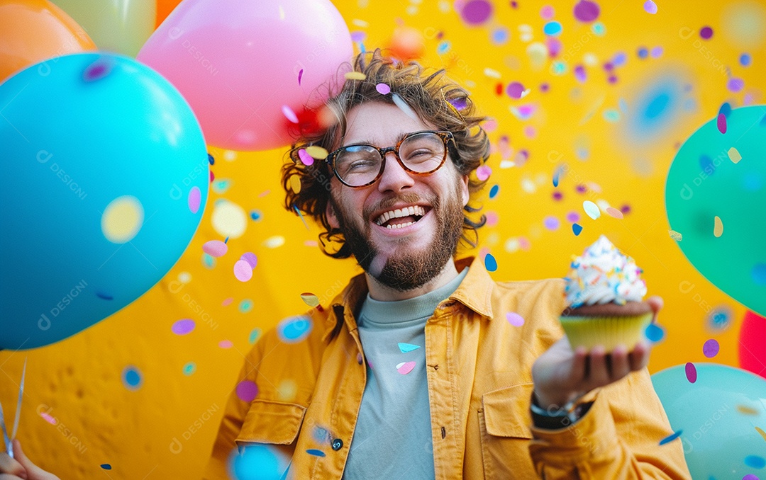 Feliz aniversariante relaxada parecendo alegre sorrindo