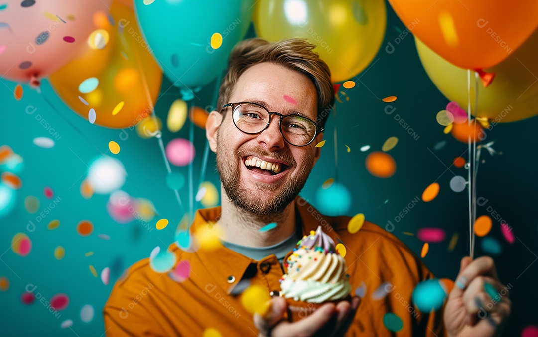 Feliz aniversariante relaxada parecendo alegre sorrindo