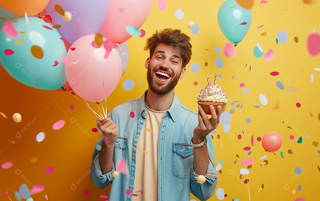 Feliz aniversariante relaxada parecendo alegre sorrindo