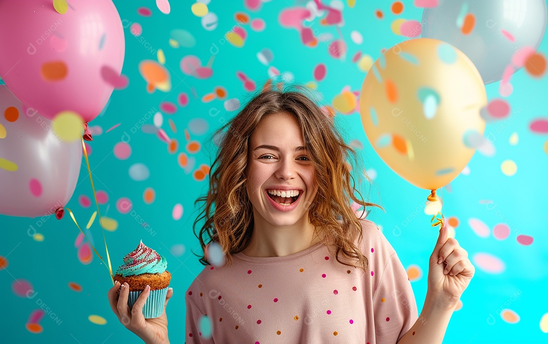 Feliz aniversariante relaxada parecendo alegre sorrindo