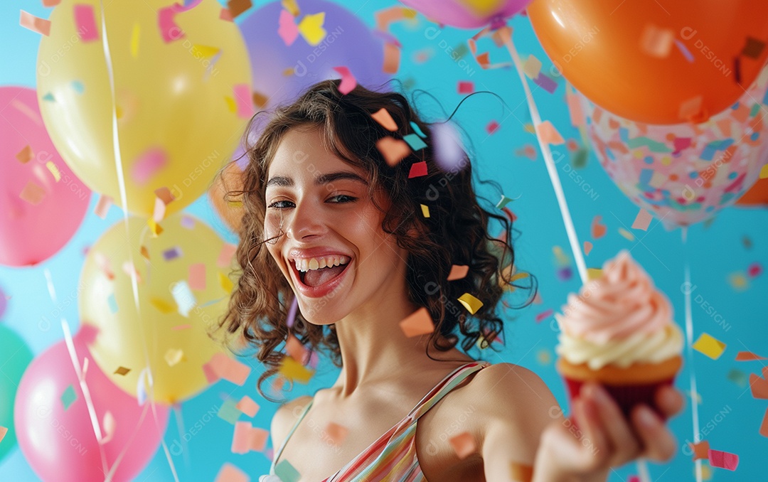 Feliz aniversariante relaxada parecendo alegre sorrindo