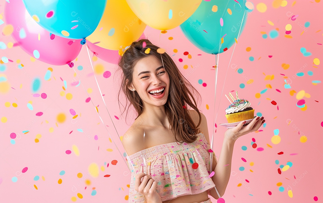 Feliz aniversariante relaxada parecendo alegre sorrindo