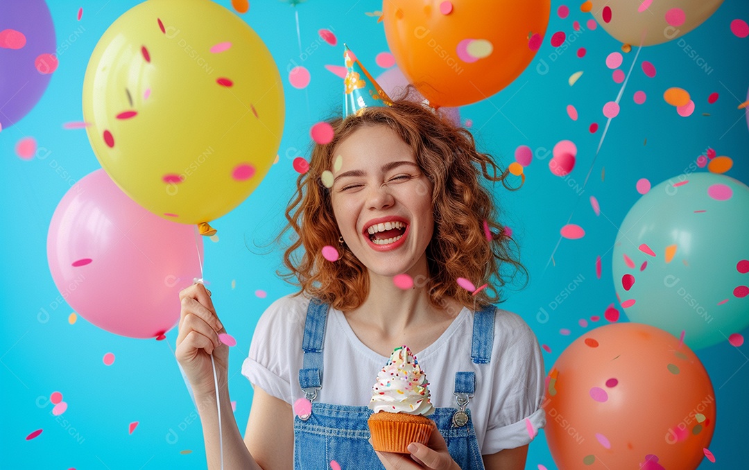 Feliz aniversariante relaxada parecendo alegre sorrindo