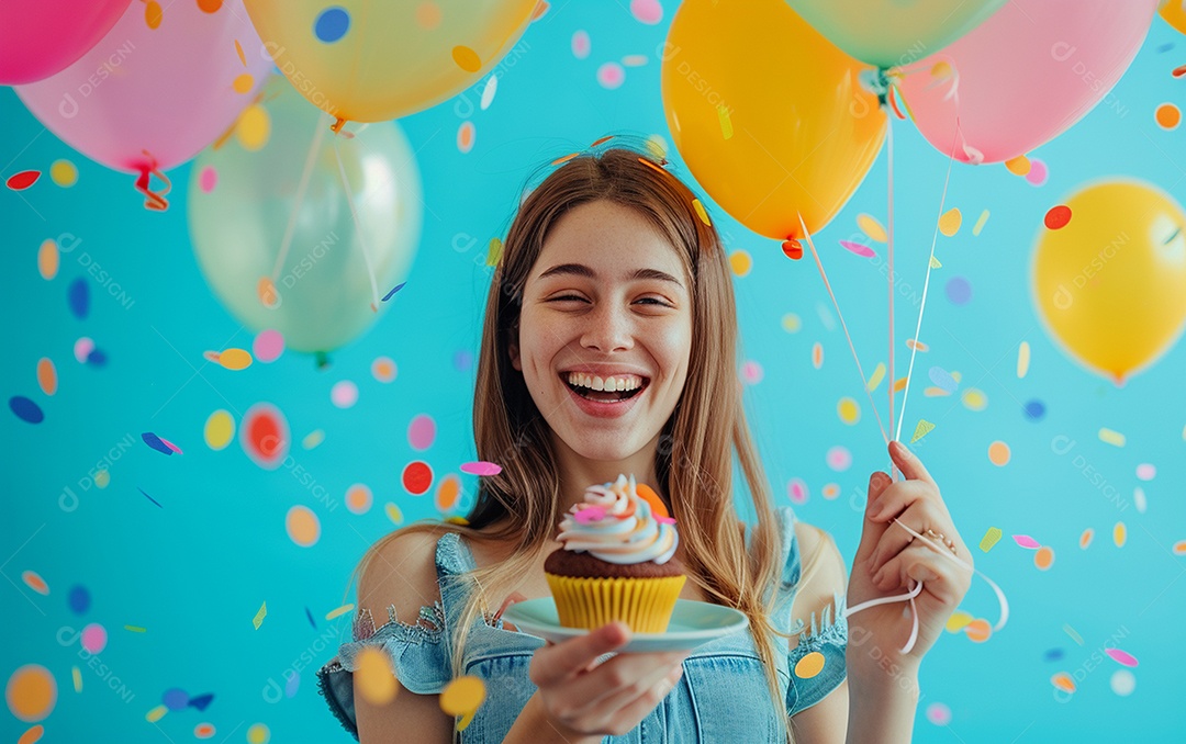 Feliz aniversariante relaxada parecendo alegre sorrindo