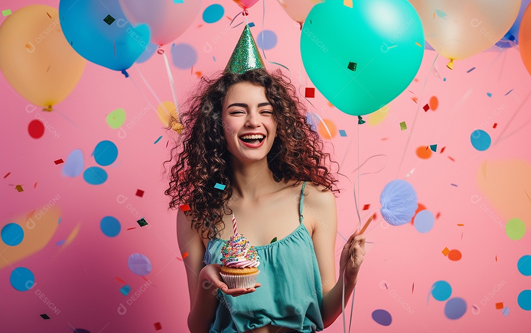 Feliz aniversariante relaxada parecendo alegre sorrindo