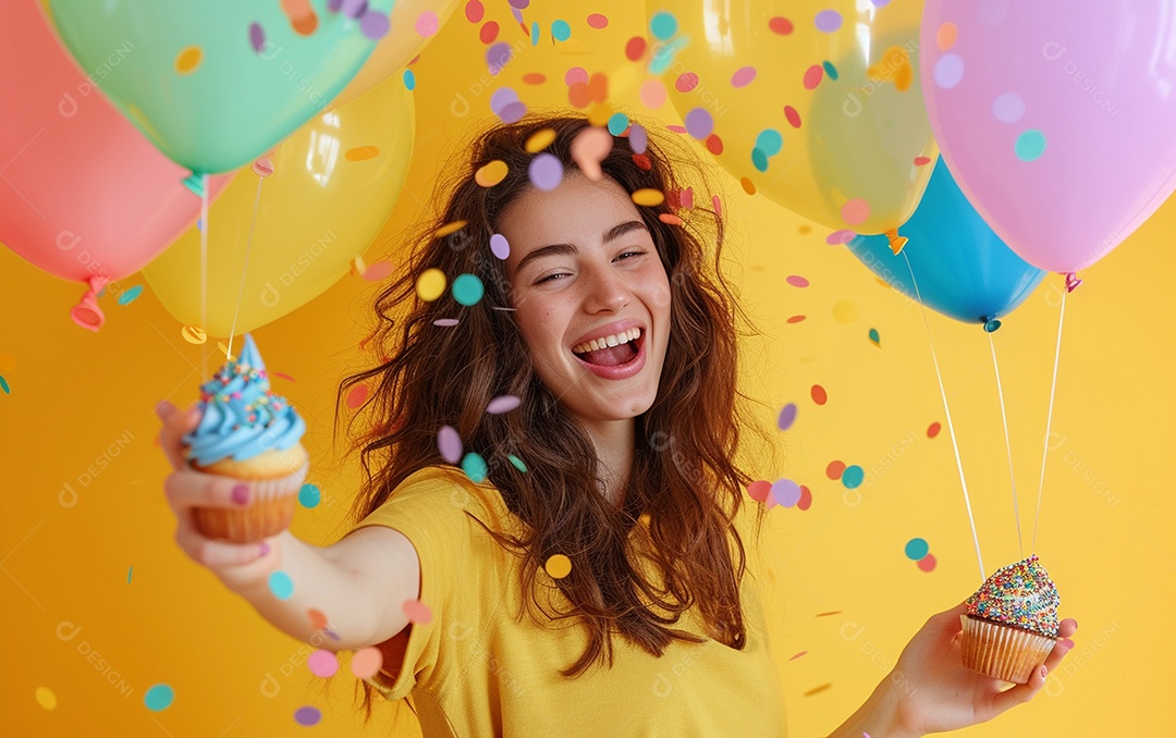 Feliz aniversariante relaxada parecendo alegre sorrindo