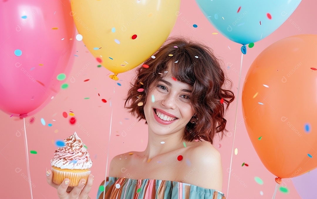 Feliz aniversariante relaxada parecendo alegre sorrindo