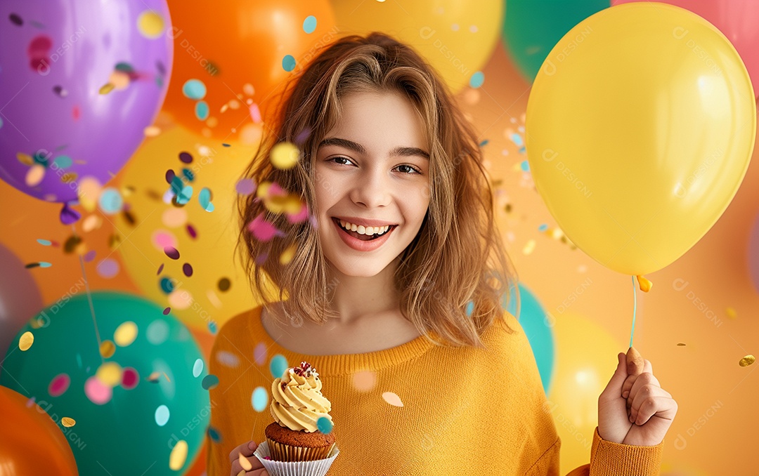 Feliz aniversariante relaxada parecendo alegre sorrindo