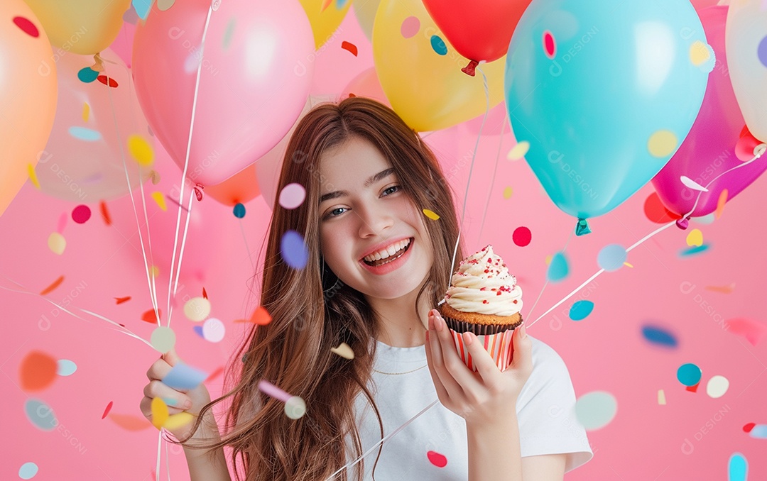 Feliz aniversariante relaxada parecendo alegre sorrindo