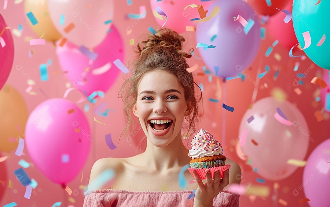 Feliz aniversariante relaxada parecendo alegre sorrindo