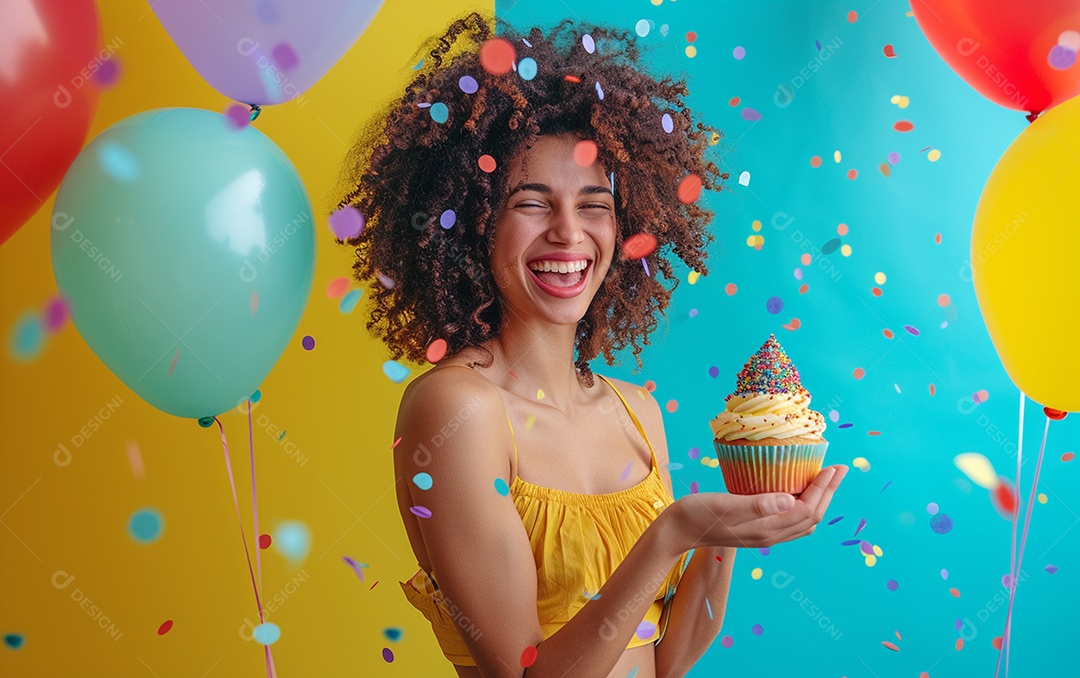 Feliz aniversariante relaxada parecendo alegre sorrindo