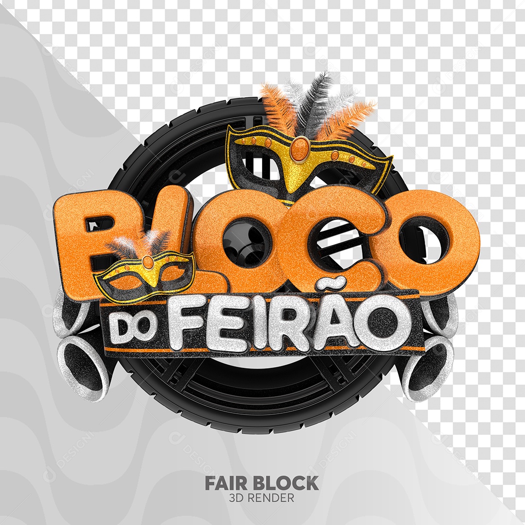 Selo 3D Bloco Do Feirão Laranja Preto e Cinza para Composição PSD