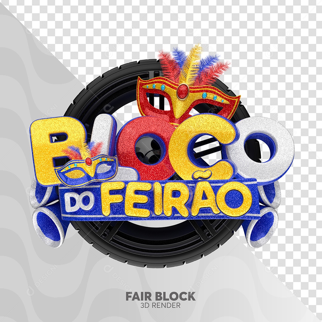 Selo 3D Bloco Do Feirão Colorido para Composição PSD