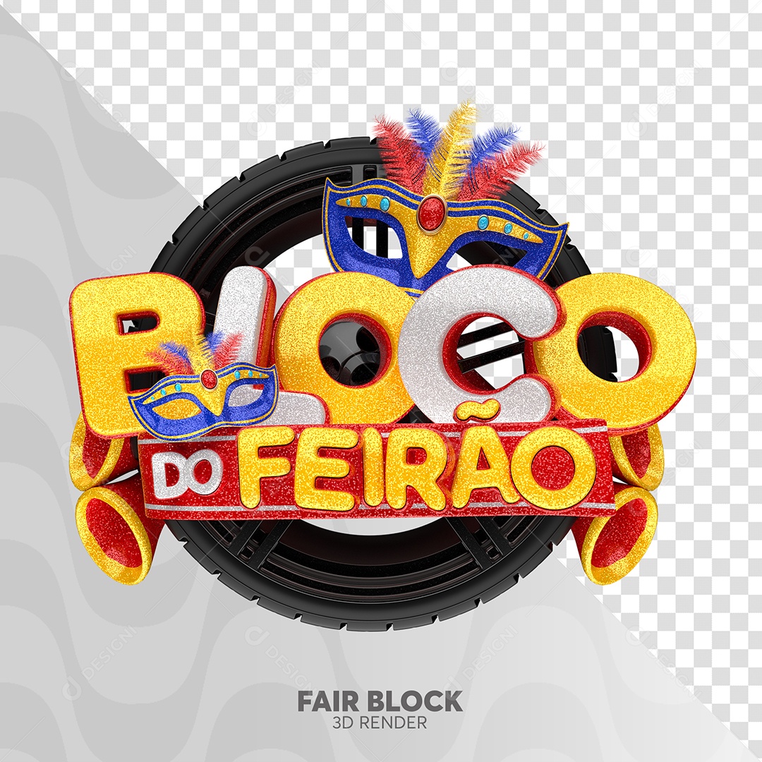 Bloco Do Feirão Selo 3D Colorido para Composição PSD