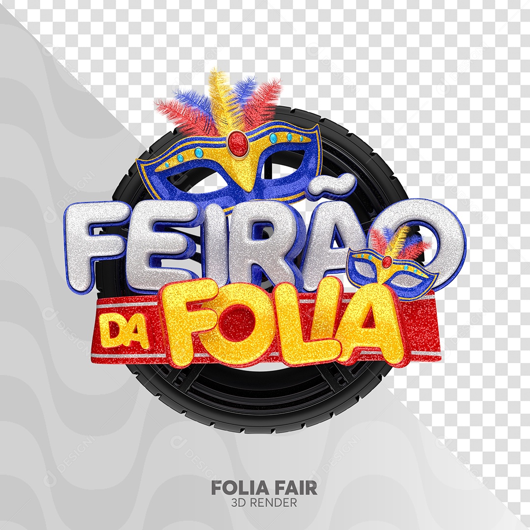 Feirão da Folia Selo 3D Cinza Azul e Amarelo para Composição PSD