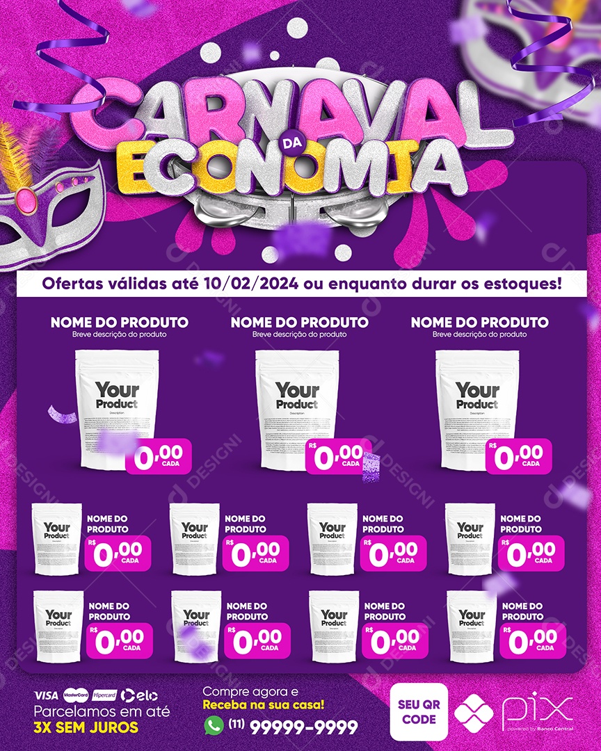 Social Media Encarte Carnaval da Economia Supermercado Produtos PSD Editável