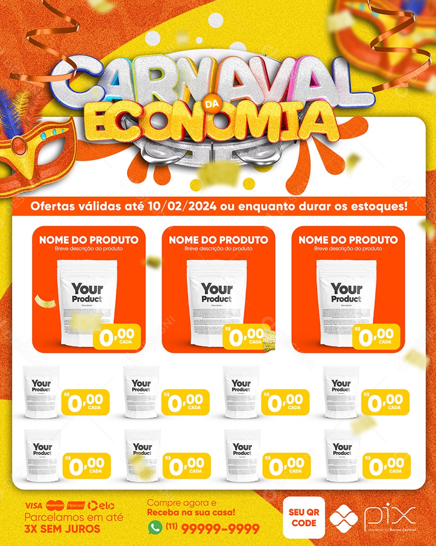 Encarte Carnaval da Economia Supermercado Produtos Social Media PSD Editável