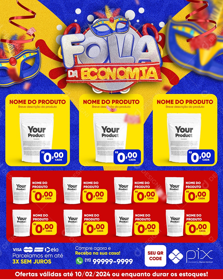 Social Media Encarte Folia da Economia Supermercado Produtos PSD Editável