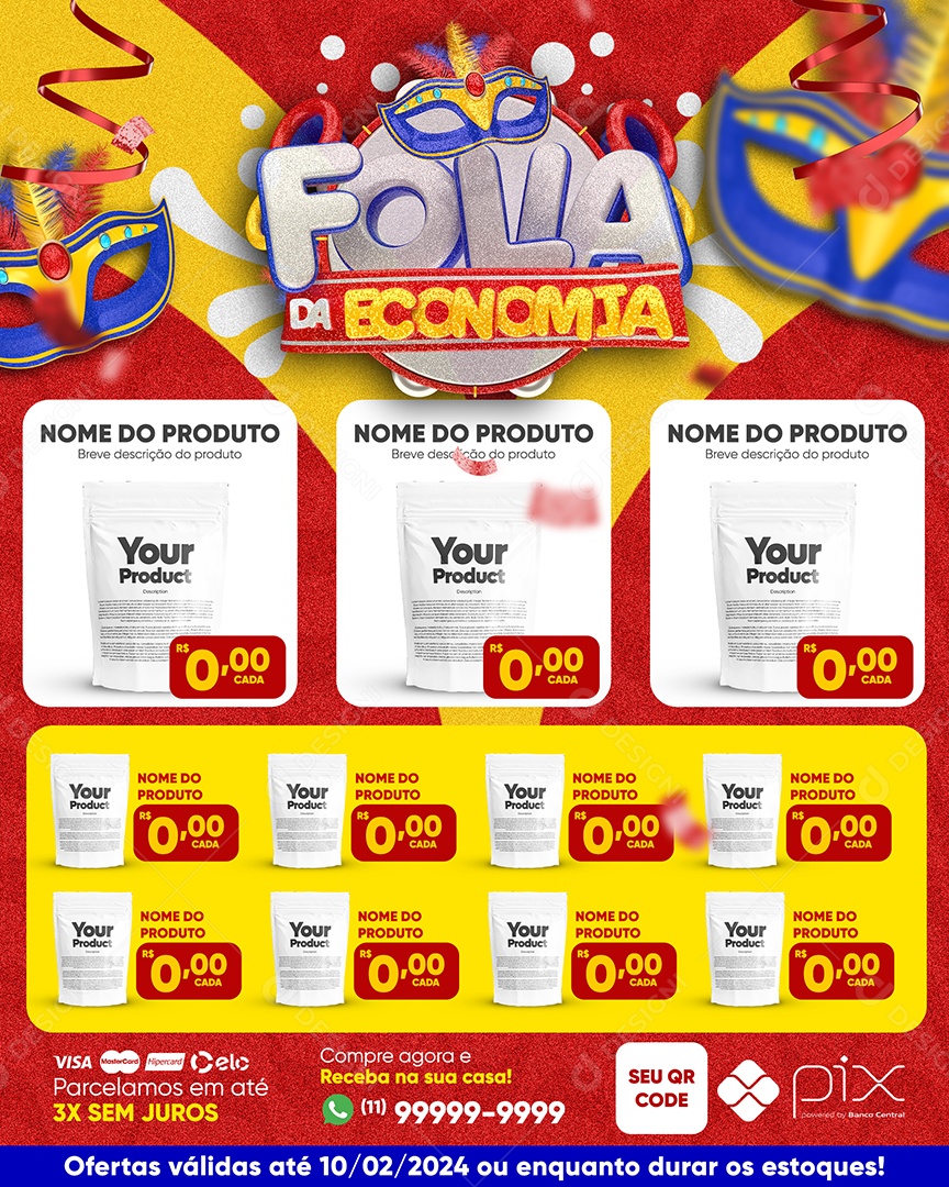 Encarte Folia da Economia Supermercado Produtos Social Media PSD Editável